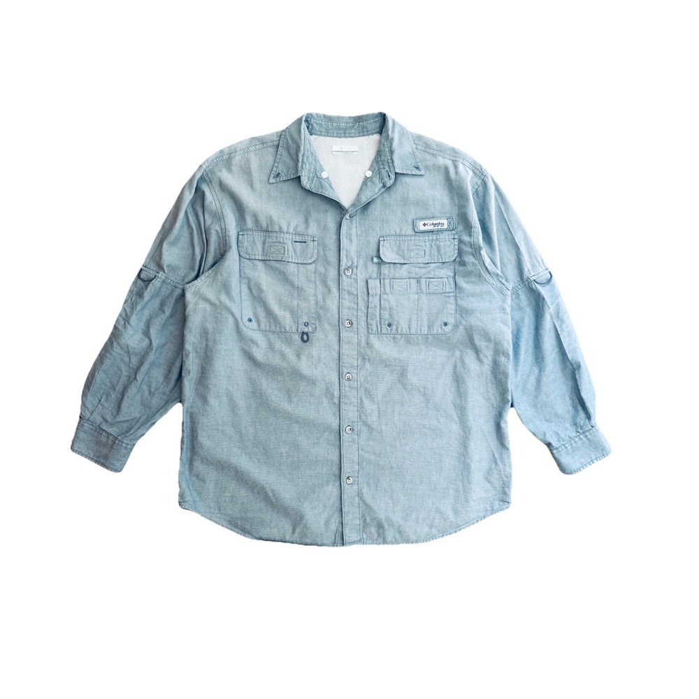 Columbia‎ PFG Men's Blue Omni-Shade Cotton Long Sleeve Button-Down Shirt Size M